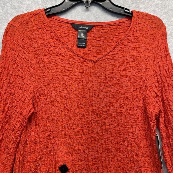 Ali Miles Textured Crinkle Top Womens Petite Small Red Blouse Roll Tab Sleeve - Picture 2 of 13